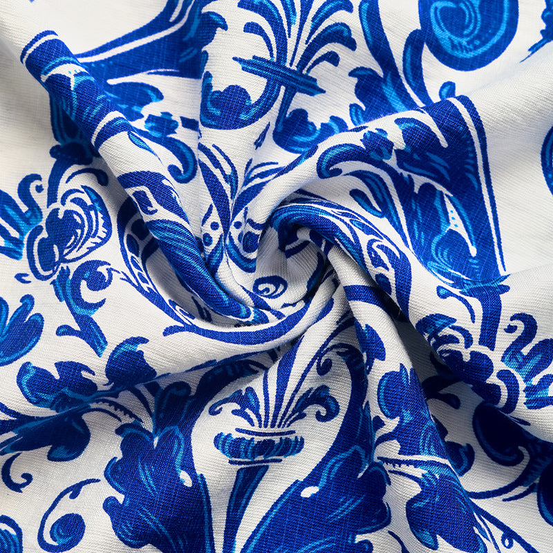 Porcelain Print Halter Maxi Dress - Blue - 10