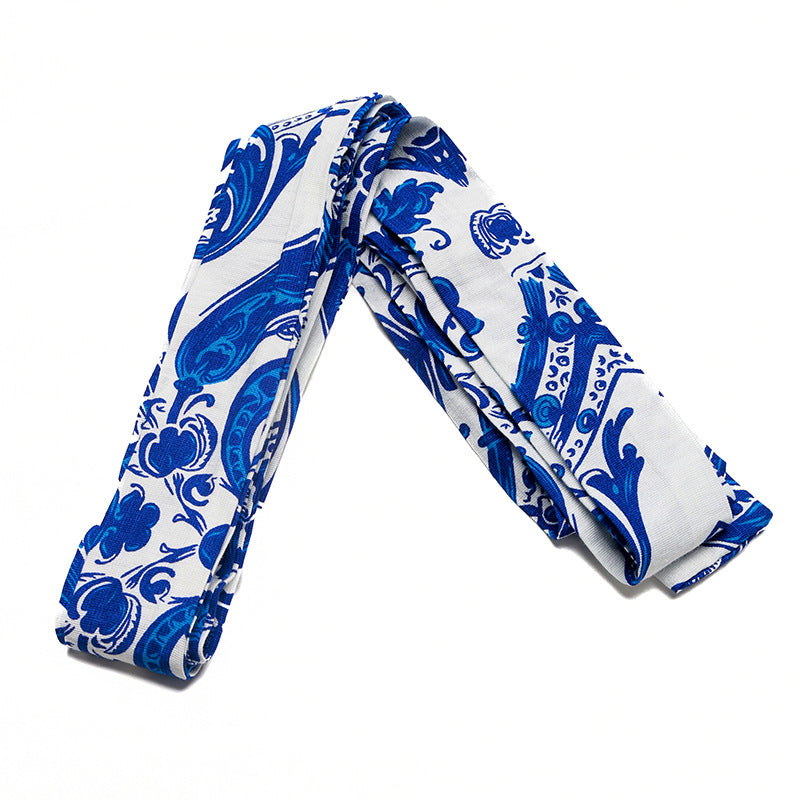 Porcelain Print Halter Maxi Dress - Blue - 11
