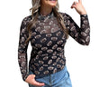 Football Print Sheer Mesh Long Sleeve Shirt - Black