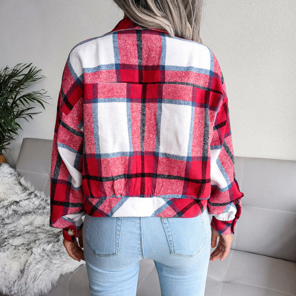 Cropped Plaid Flannel Button Up Jacket - view 1