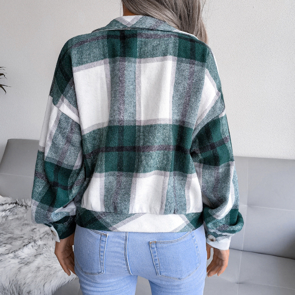 Cropped Plaid Flannel Button Up Jacket - view 3