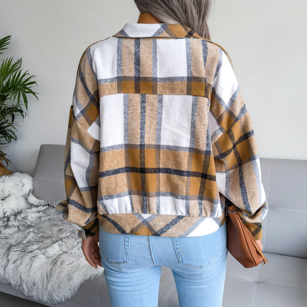 Cropped Plaid Flannel Button Up Jacket - view 4