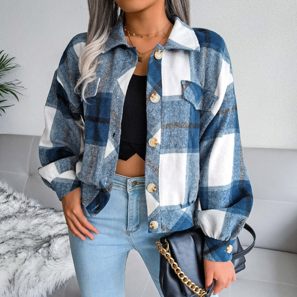 Cropped Plaid Flannel Button Up Jacket - view 5
