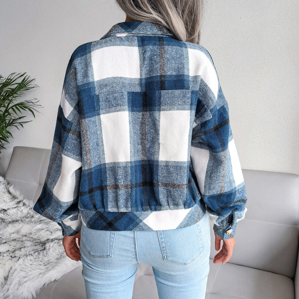 Cropped Plaid Flannel Button Up Jacket - view 6