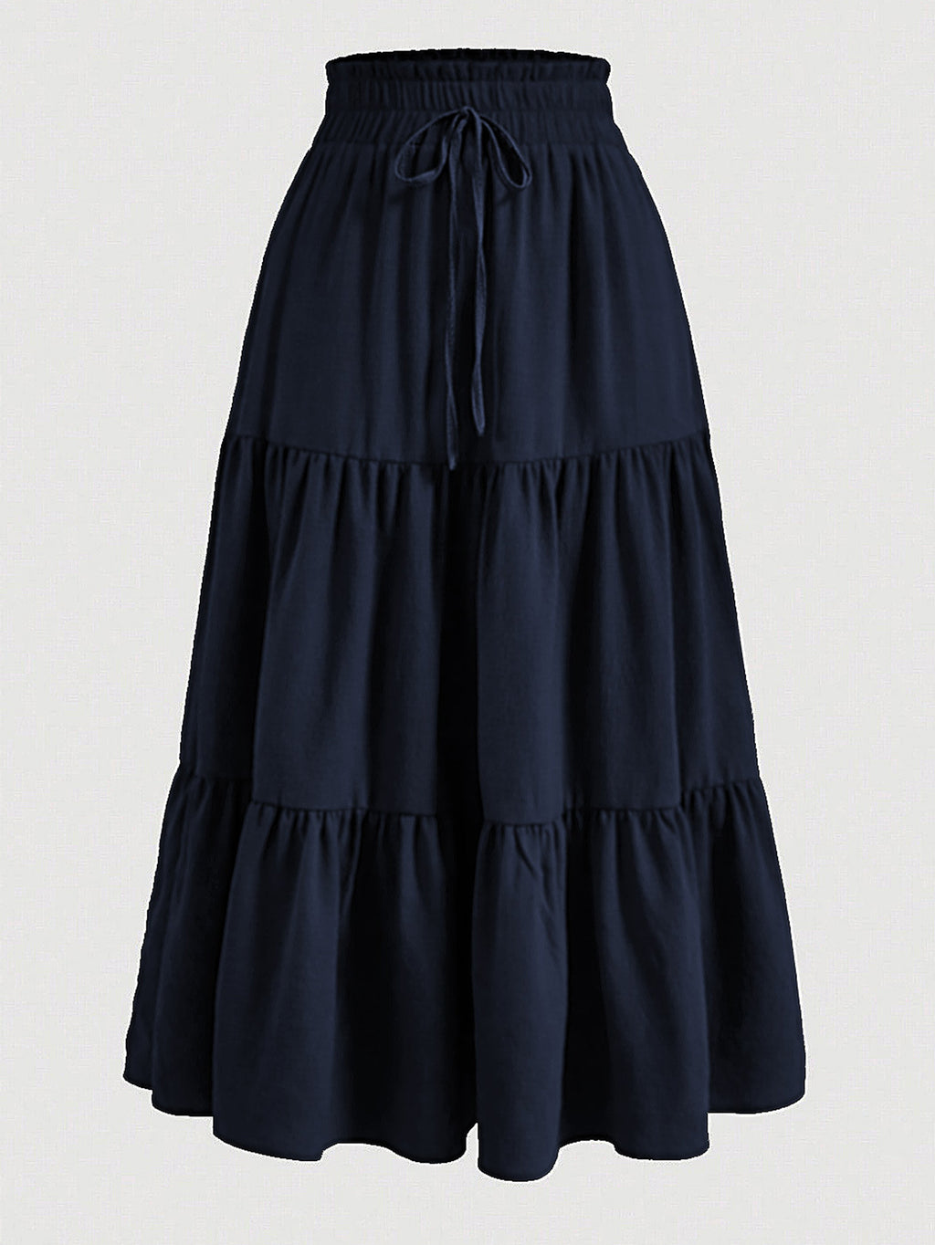 High Rise Tiered Flare Midi Skirt - Navy