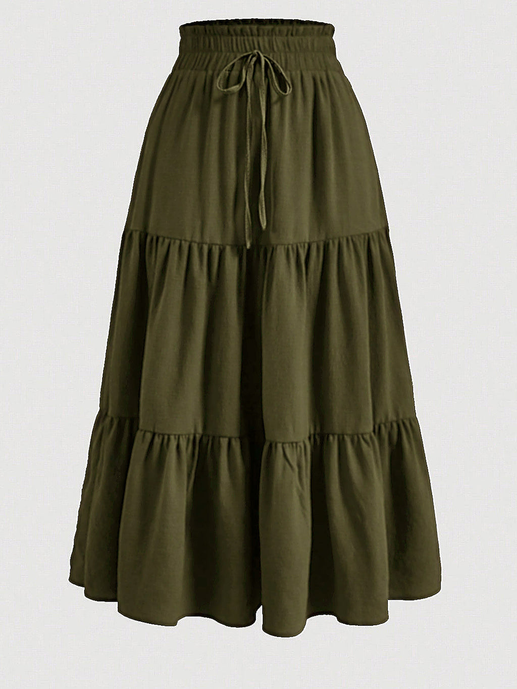 High Rise Tiered Flare Midi Skirt - Olive