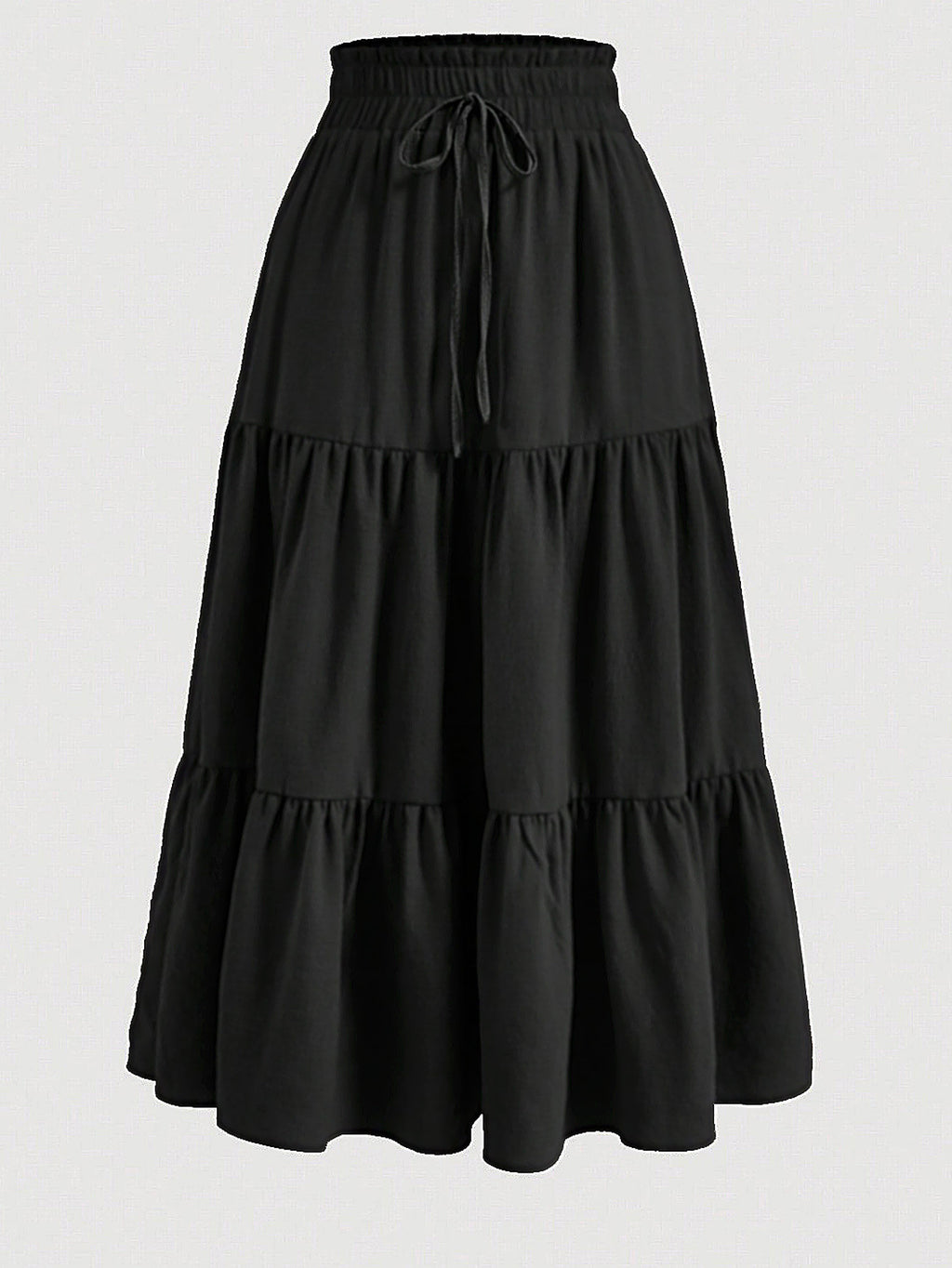 High Rise Tiered Flare Midi Skirt - black