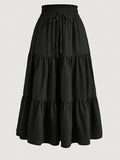High Rise Tiered Flare Midi Skirt - black