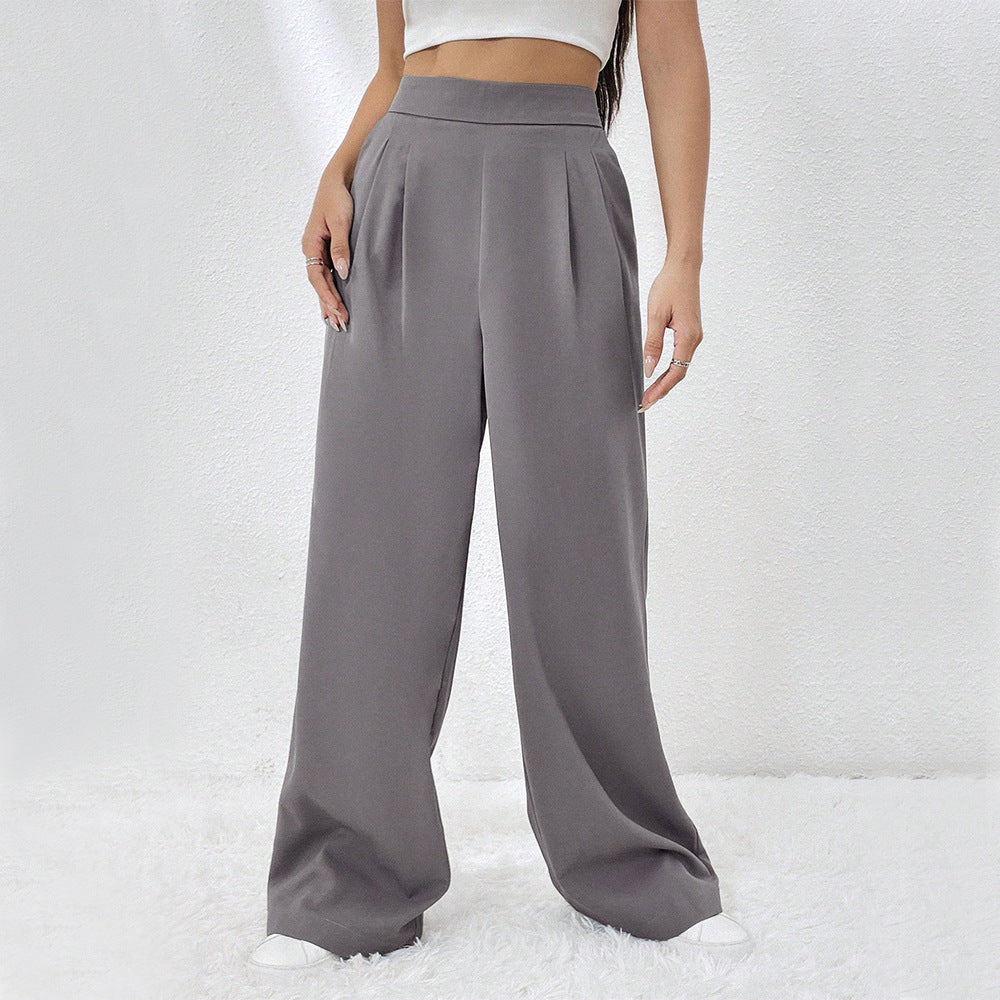 Pleated Drape Wide Leg Trousers - Grey