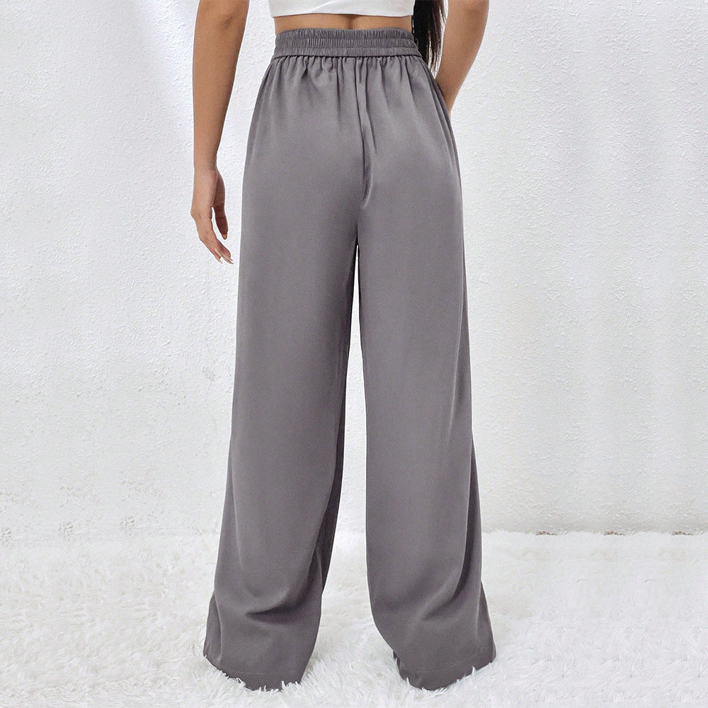 Pleated Drape Wide Leg Trousers - Grey - 1