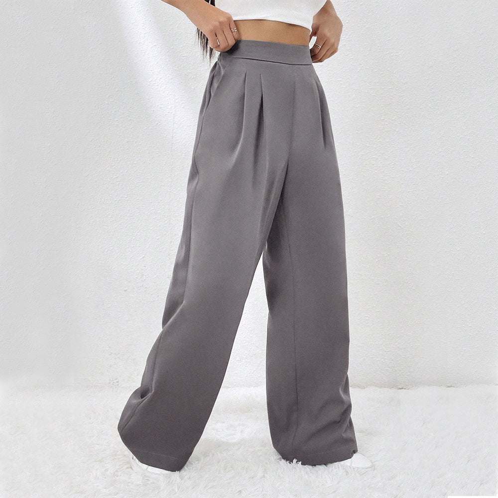 Pleated Drape Wide Leg Trousers - Grey - 2
