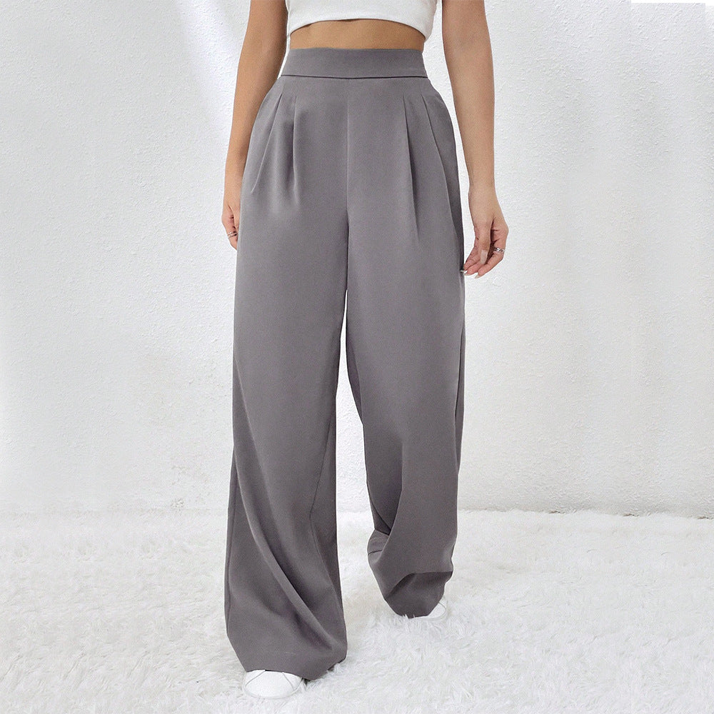 Pleated Drape Wide Leg Trousers - Grey - 3