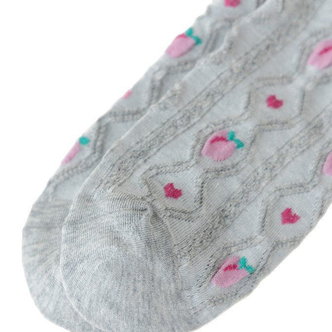 Fruit Embroidered Twist Knit Ankle Socks - Grey - 4
