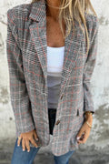 Windowpane Check Notch Lapel Blazer - grey01