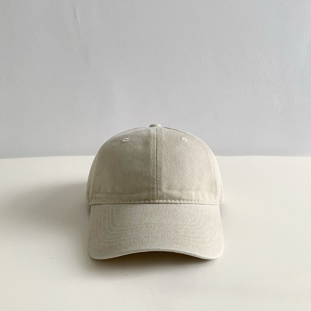 Washed Cotton Curved Brim Baseball Cap - Beige