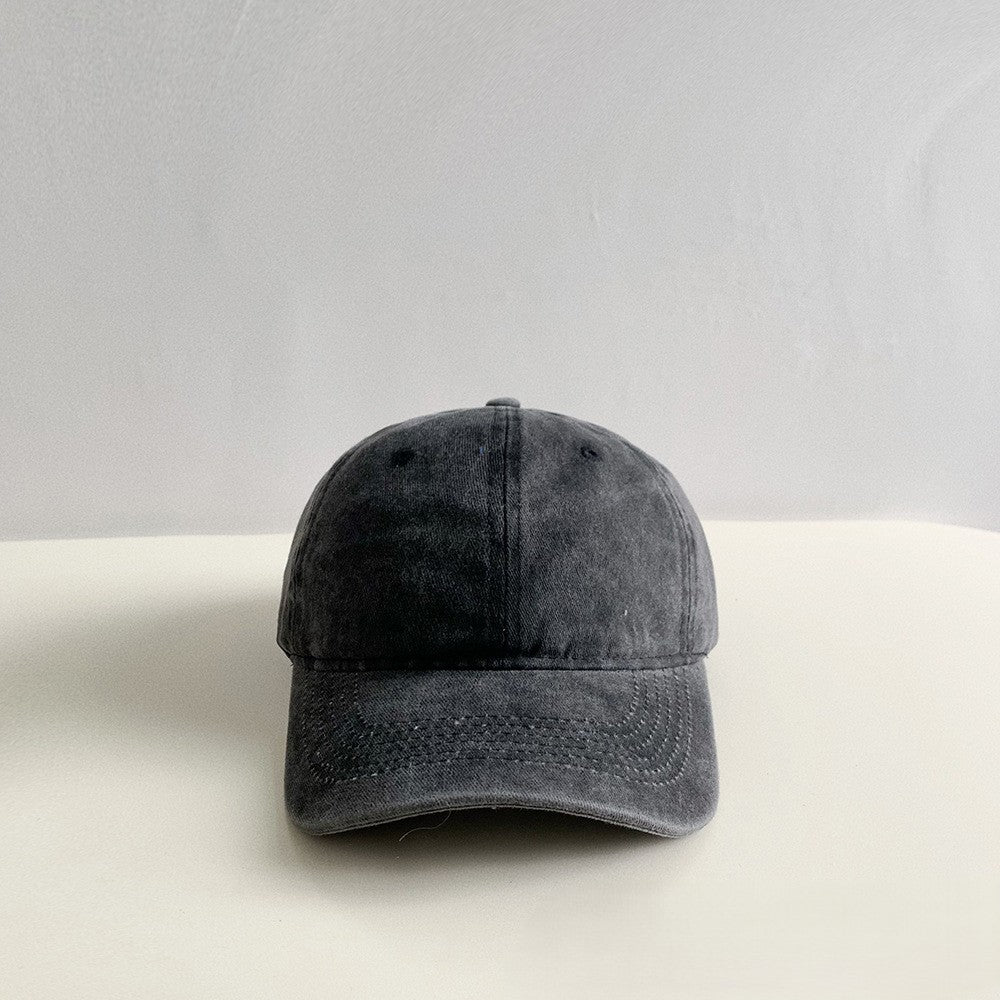 Washed Cotton Curved Brim Baseball Cap - Black