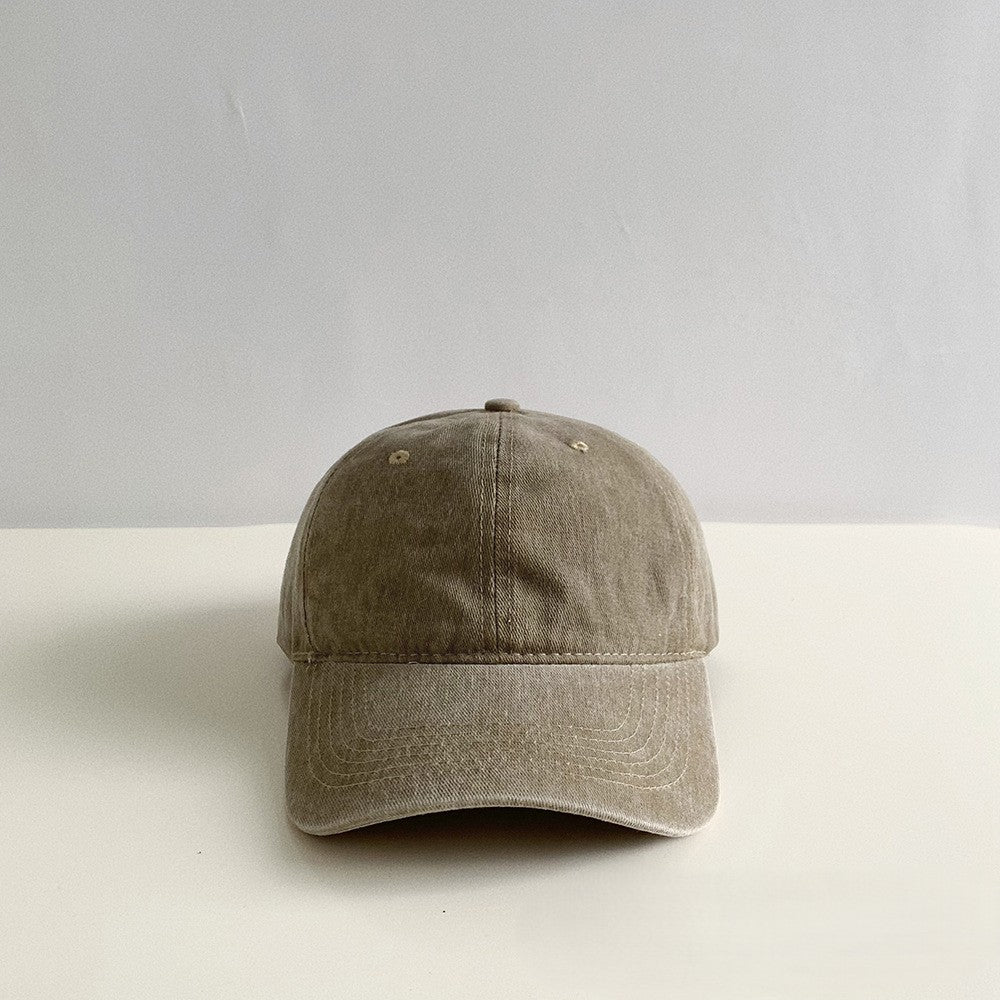 Washed Cotton Curved Brim Baseball Cap - Khaki