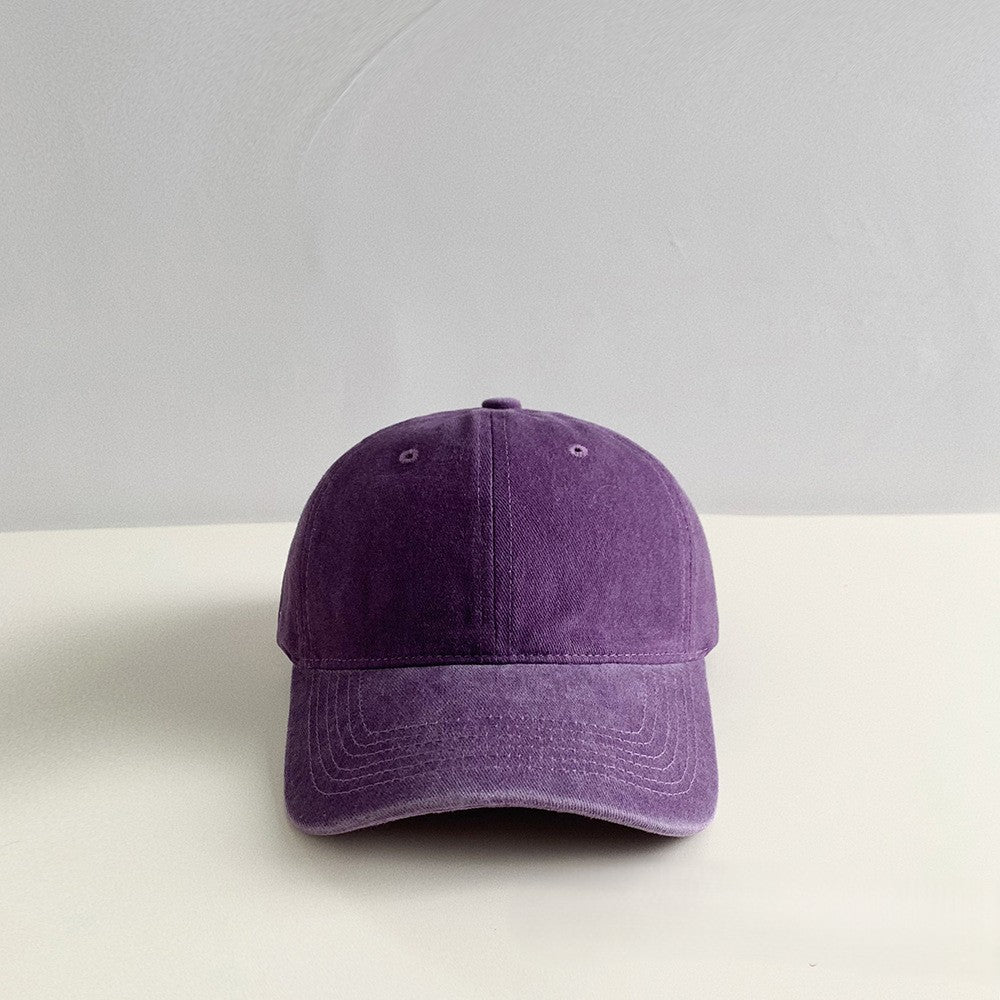 Washed Cotton Curved Brim Baseball Cap - Purple