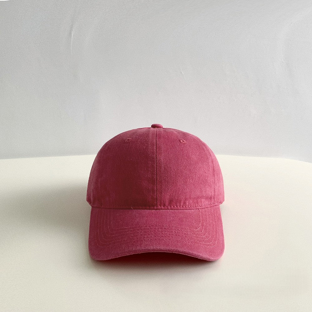 Washed Cotton Curved Brim Baseball Cap - Red