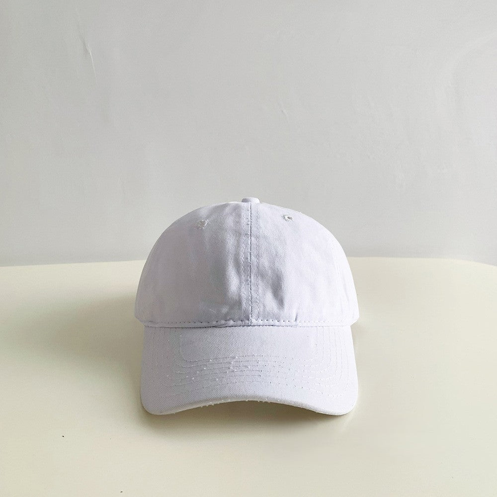 Washed Cotton Curved Brim Baseball Cap - White