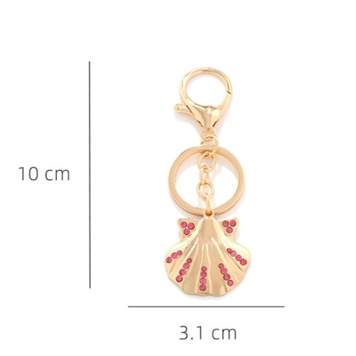 Rhinestone Seashell Charm Beach Keychain - Gold