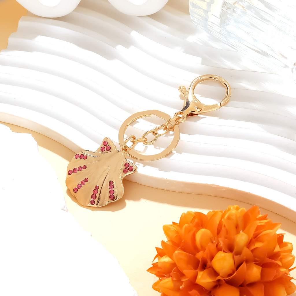 Rhinestone Seashell Charm Beach Keychain - Gold - 1