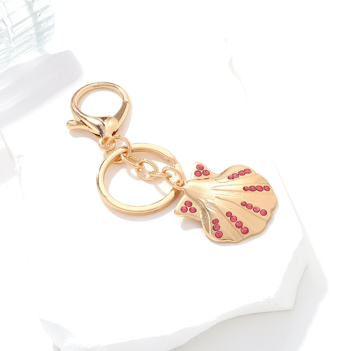 Rhinestone Seashell Charm Beach Keychain - Gold - 2