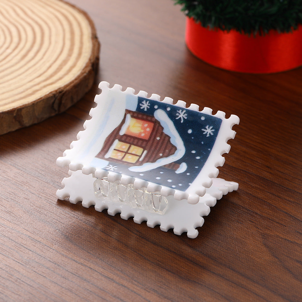 Holiday Postage Stamp Claw Hair Clips - House