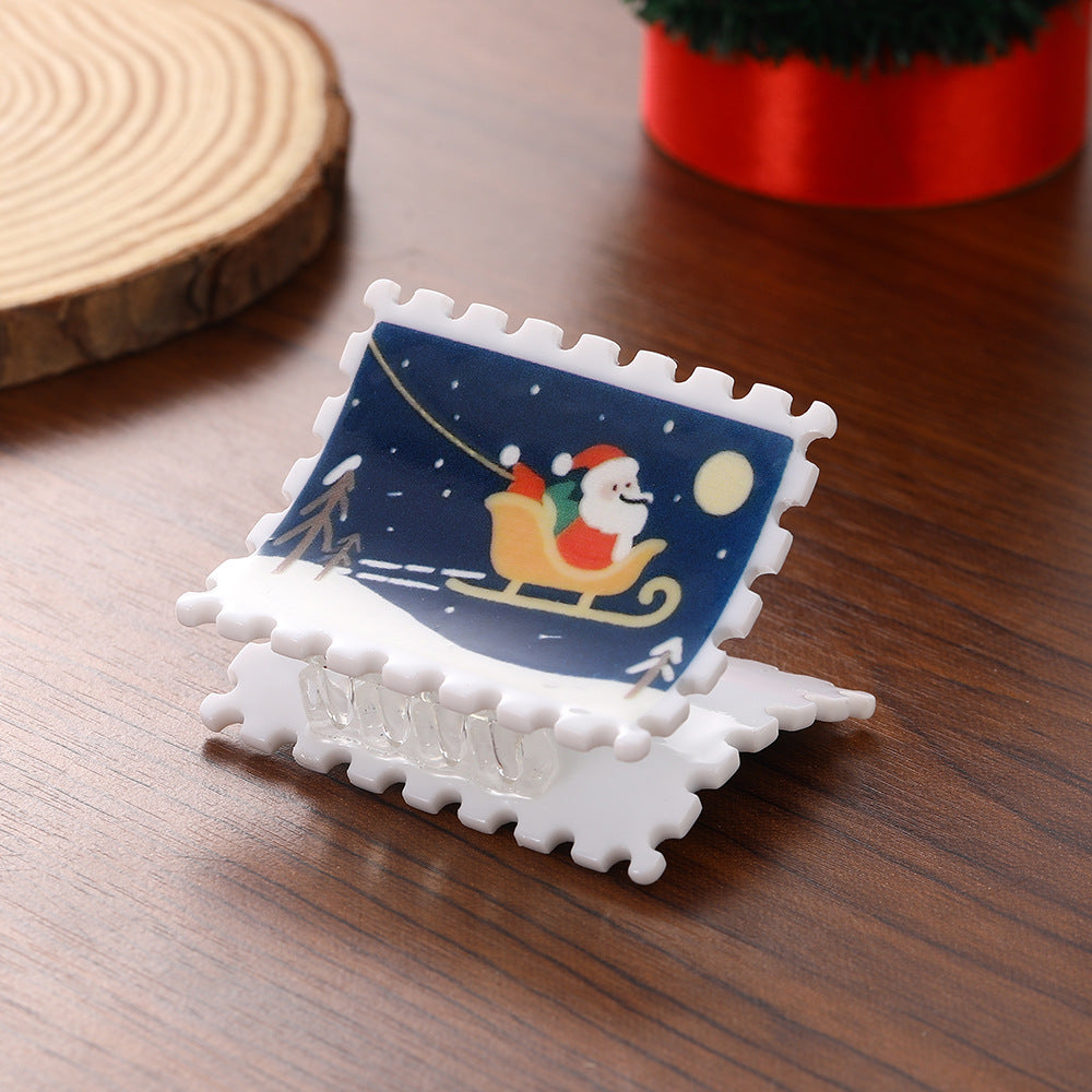 Holiday Postage Stamp Claw Hair Clips - SantaClaus