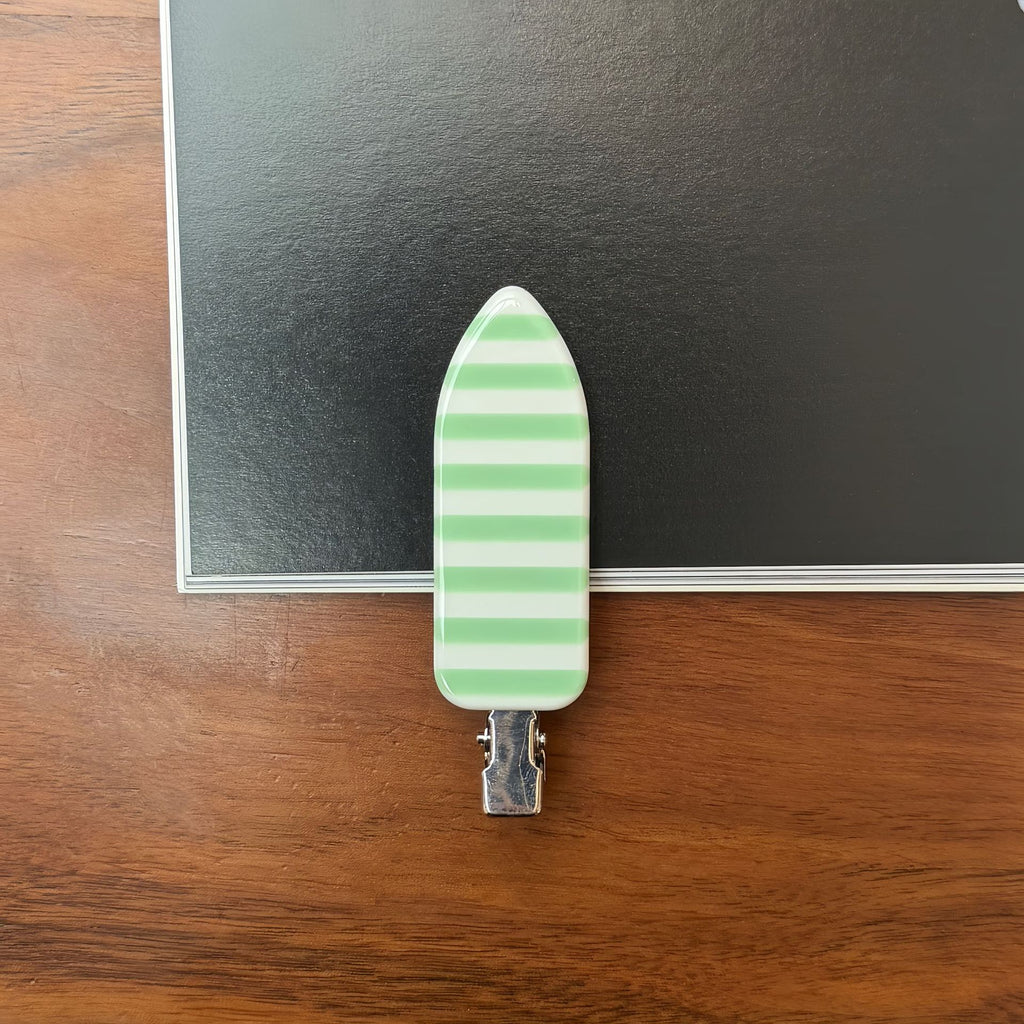 Striped Mini Oval Bangs Hair Clip - Green