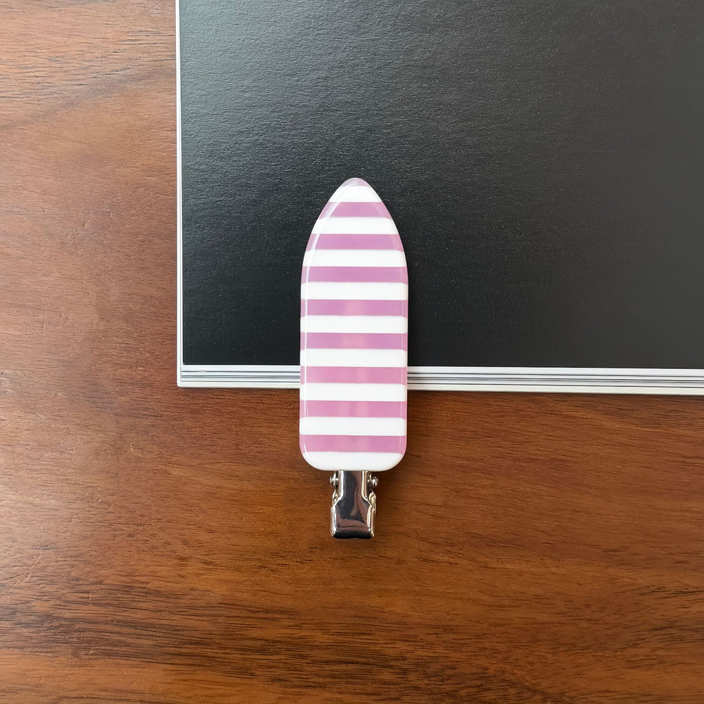 Striped Mini Oval Bangs Hair Clip - Pink