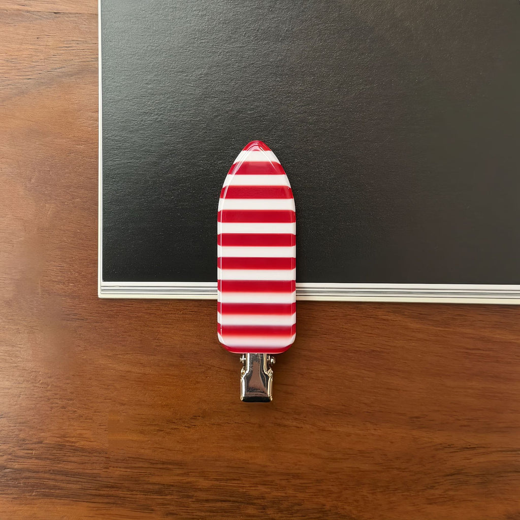 Striped Mini Oval Bangs Hair Clip - Red