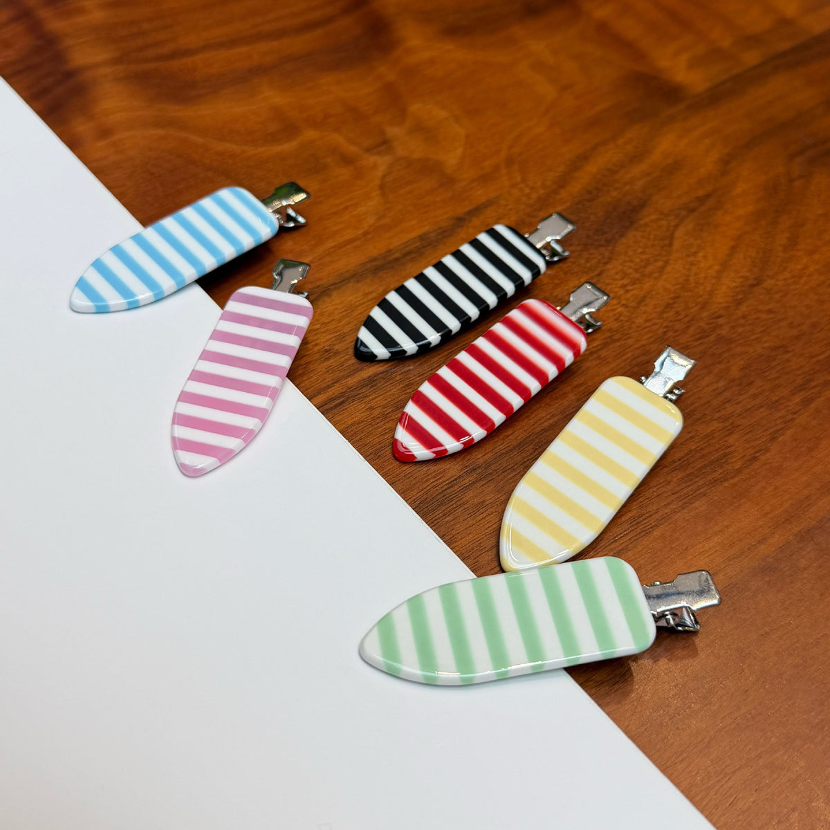Striped Mini Oval Bangs Hair Clip
