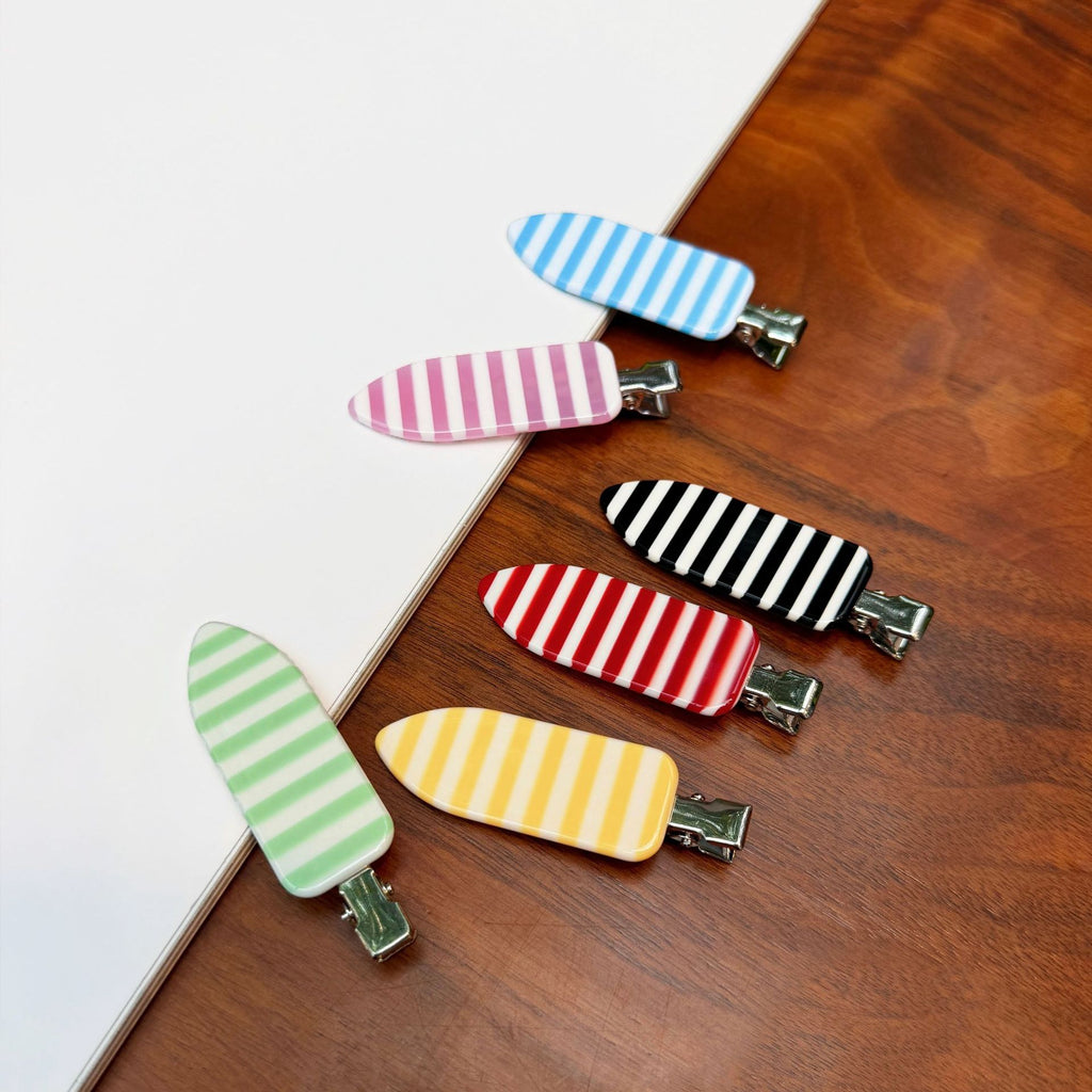 Striped Mini Oval Bangs Hair Clip - view 2