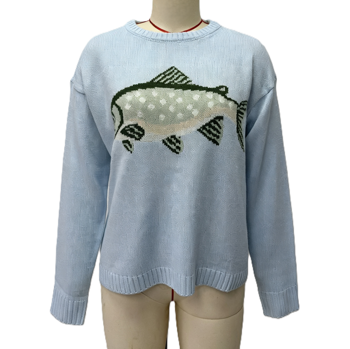 Novelty Fish Intarsia Crewneck Knit Sweater - Blue - 1