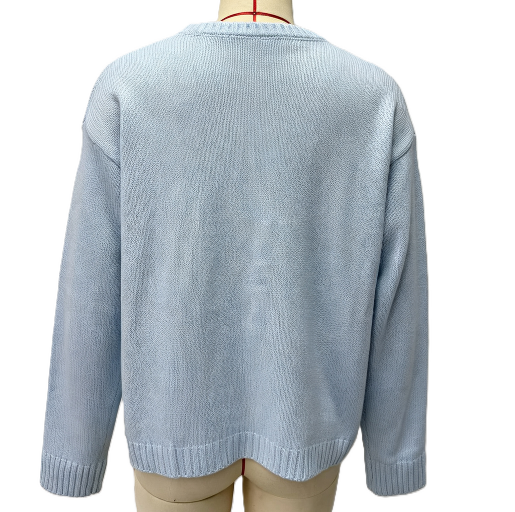 Novelty Fish Intarsia Crewneck Knit Sweater - Blue - 2