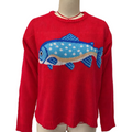 Novelty Fish Intarsia Crewneck Knit Sweater - Red