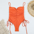 Cinched Front High Leg One Piece Swimsuit - Orange