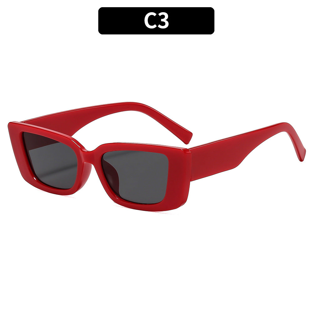Slim Rectangular Frame Retro Sunglasses - C3