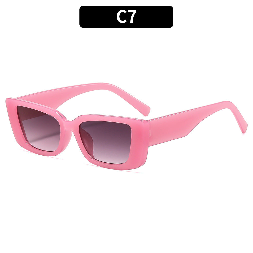 Slim Rectangular Frame Retro Sunglasses - C7