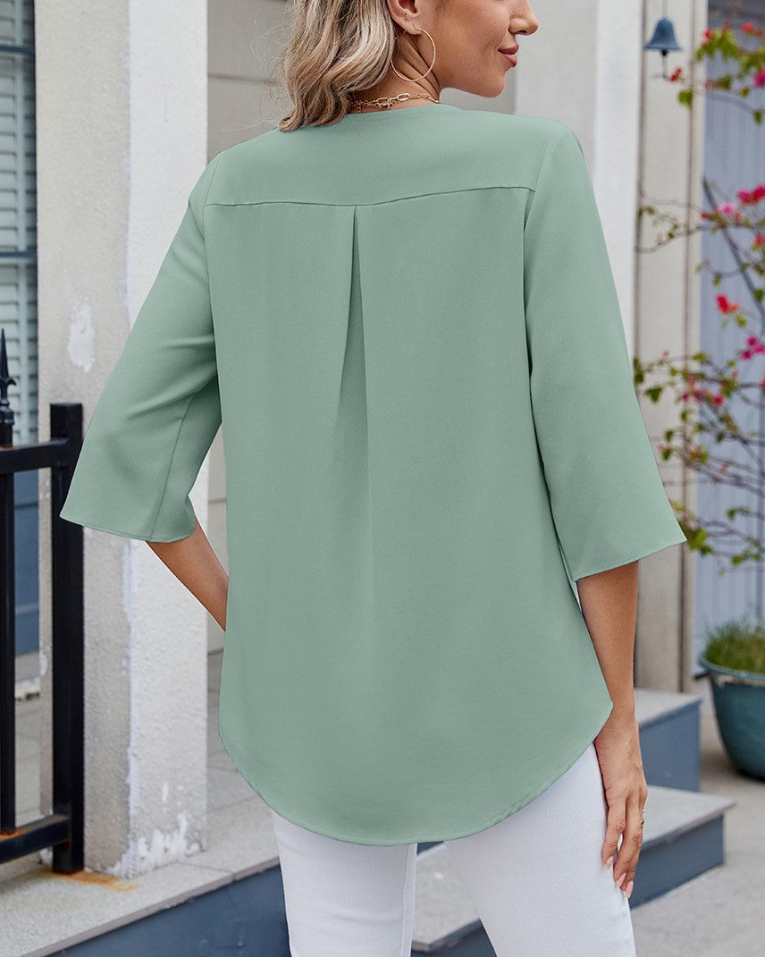 Cascade Ruffle Split Sleeve Chiffon Blouse - Bean - 2