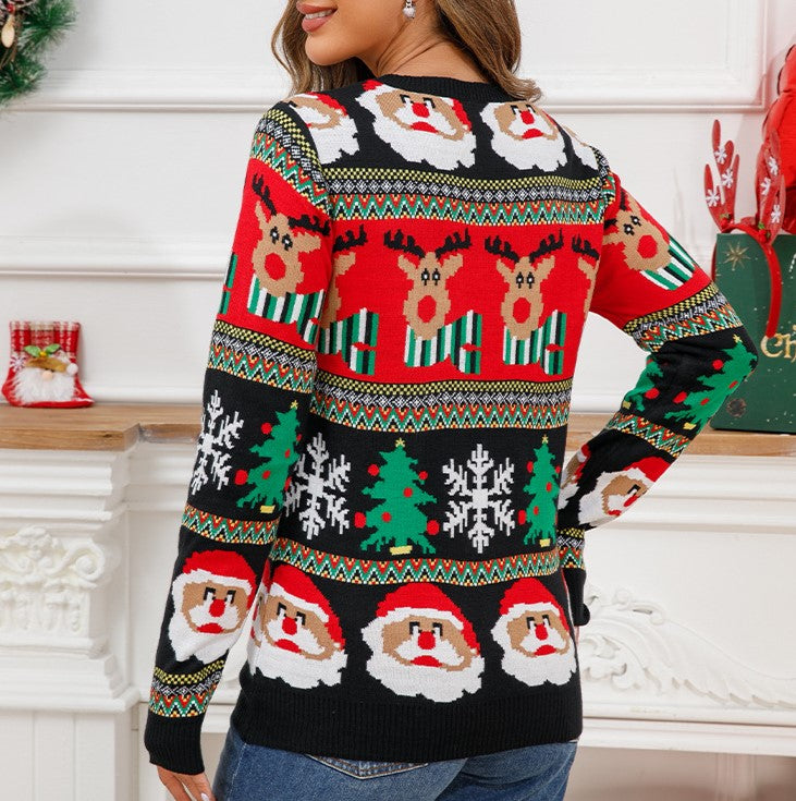Nordic Holiday Santa Motif Knit Jumper - Black - 2