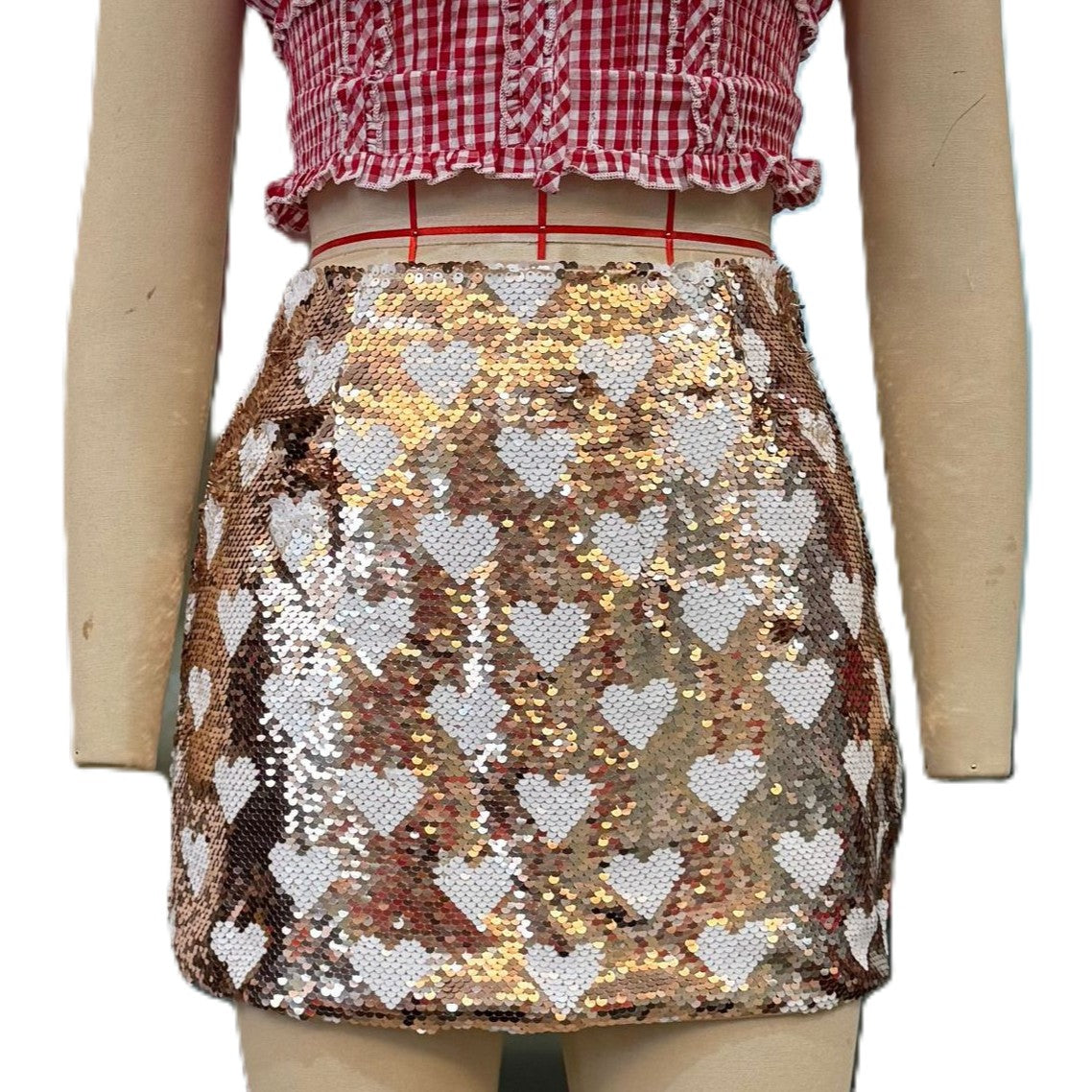 Y2K Sequin Heart Mini Skirt - Gold