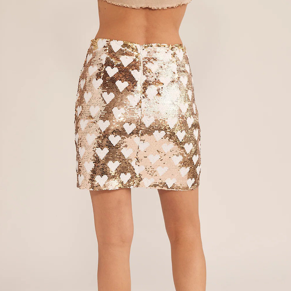 Y2K Sequin Heart Mini Skirt - Gold - 3