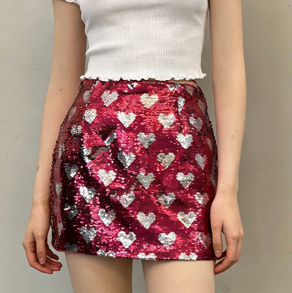 Y2K Sequin Heart Mini Skirt - view 1