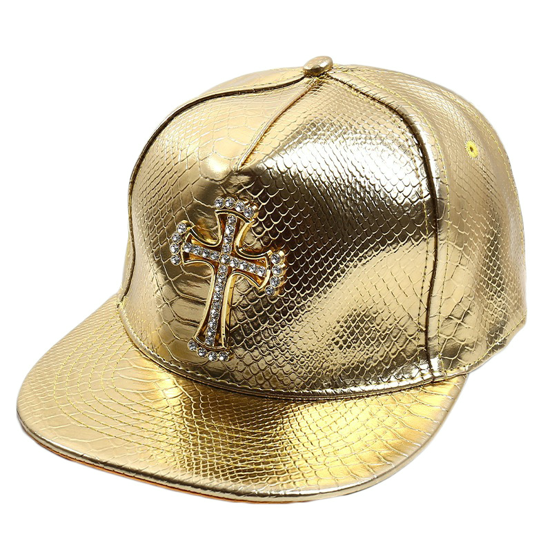 Snake-Texture Faux-Leather Rhinestone Emblem Cap - view 10