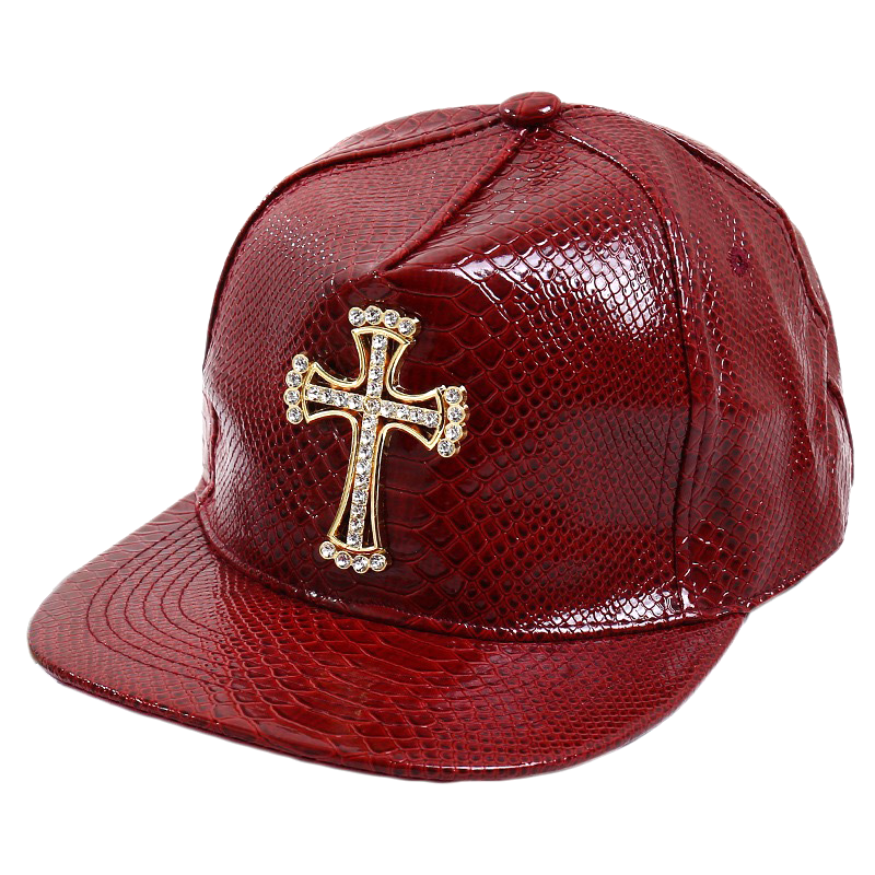 Snake-Texture Faux-Leather Rhinestone Emblem Cap - view 11
