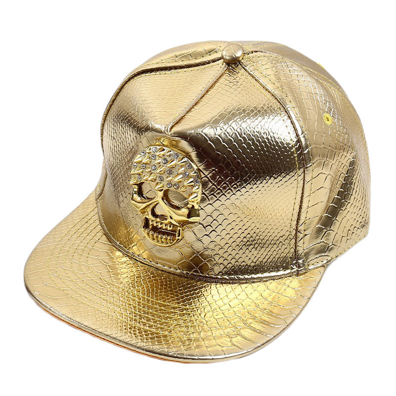 Snake-Texture Faux-Leather Rhinestone Emblem Cap - view 6