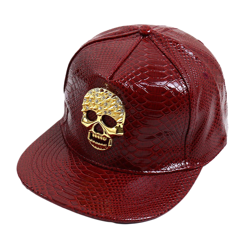 Snake-Texture Faux-Leather Rhinestone Emblem Cap - view 7