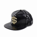 Snake-Texture Faux-Leather Rhinestone Emblem Cap